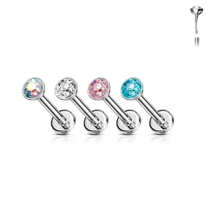 16G-20G Titanium Bazel set CZ Push In Labret Flat Back Stud Cartilage Monroe Piercing Jewelry Sold Each