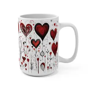 Red Hearts Ceramic Coffee Mug, 15oz, Coffee Cup, Valentine's Day Gift For Her, Unique Coffee Mug, Gift For Mom