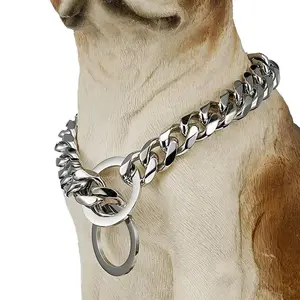 🔥   Ultimate Training Collar for Strong Dogs! ✨   15mm Cuban Link Chain 🛡️   Aircraft-Grade Stainless Steel |   Non-Slip Grip |   Silver/Gold Shine 🐕   (Medium-XL Breeds)