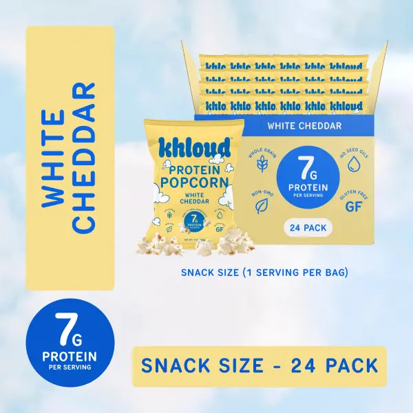 White Cheddar Snack Size Khloud Protein Popcorn by Khloe Kardashian | 7g of Protein Per Serving | No Seed Oils | Gluten-Free | Available in 24pk