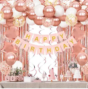 Elegant Birthday Balloon Decoration Set Stylish Blue Silver & Rose Gold Foil Curtain Heart Shaped & Confetti Balloons for Boyfriend’s Surprise Summer Parties & Baby Showers