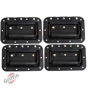 Flush Speaker Cabinet Handles for DJ PA Rack Road Case (Set of 4) by GRIFFIN | Spring Loaded Recessed Metal Flip Pull with Rubber Padding for Trunk Chest Flight Carry Case | Pro-Audio Stage Gear Parts