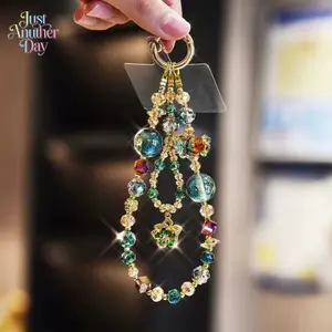 Crystal Beaded Phone Wrist Strap, Butterfly & Flower Charm Phone Lanyard, Sweet Fashionable Hanging Ornament with Calabash Pendant