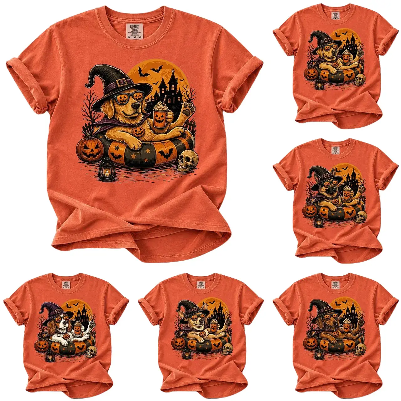 Comfort Colors 50+ Dog Breeds Halloween Shirt, Witch Dog Pumpkin Graphic Tee, Golden Retriever Maltipoo Husky Frenchie Dog Shirt, Spooky Dog Mom Tee, Halloween Dog Lover Shirt, Cute Witch Hat Dog Gift, Fall Halloween Gift for Dog Lovers