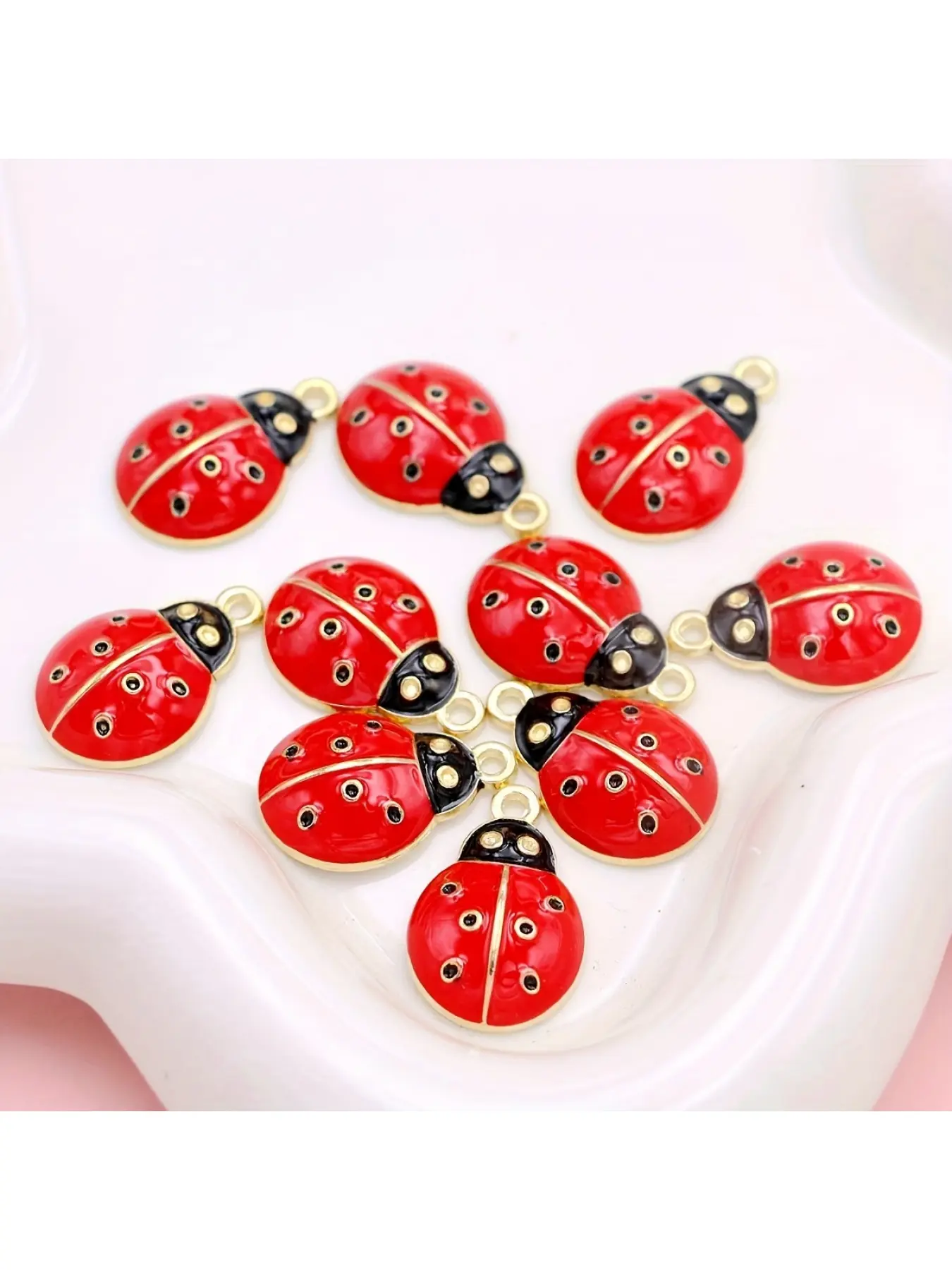10pcs Gold Ladybug Pendant Set Red Oil Drop Tail DIY Pendants Perfect for DIY Necklace Earrings Bracelet Jewelry Making Beading Supplies