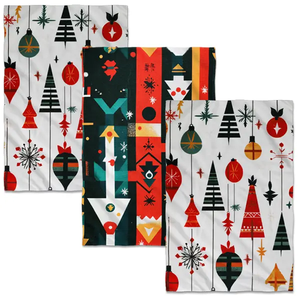 Abstract Christmas Design Towels (3 pack) Decorative Dish, Hand, Tea, Party Towels | Absorbent, Lint-Free Washable Microfiber |Holiday Cleaning Indoor