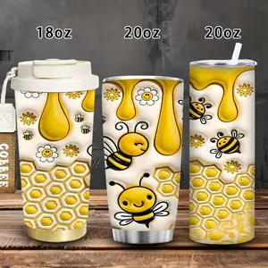 1pc 18oz/20oz Cute Honeycomb Bee Tumbler with Lid and Straw, Winter Insulated Travel Mug, Gift for Women Men, Ideal for Valentine’s Day, Easter, Birthday Gift, Iced/Hot Coffee Cup
