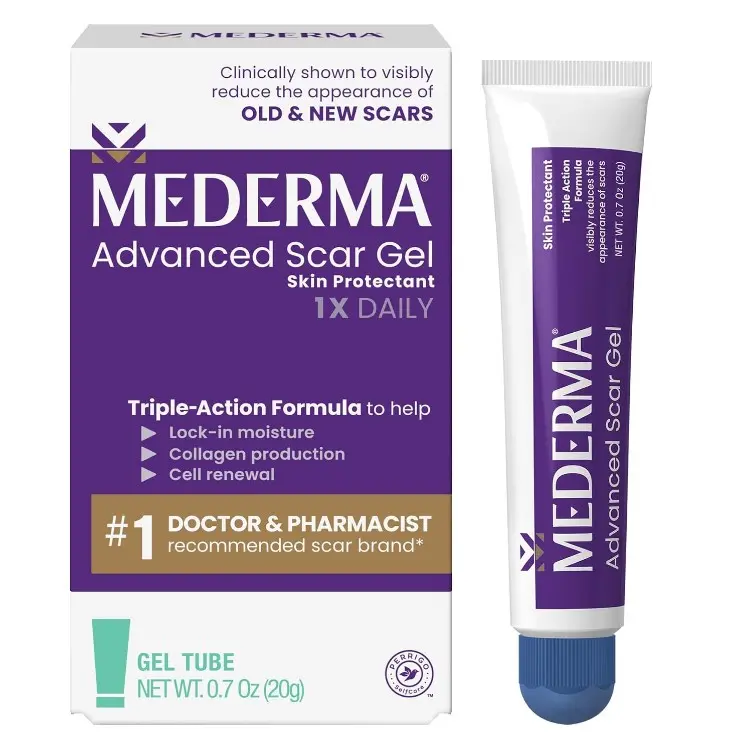 Mederma Advanced Scar Gel - Treats Old & New Scars, Reduces Appearance of Scars from Acne, Surgery, Burns, Injury & Stretch Marks, 0.70 Oz (20g)