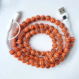 4 in 1 Basketball Beaded Charging Cable Fast Charger for Phone,Compatible with all devices USB-C and Lightning interfaces, 3.3 feet in length, ideal for fast charging, available in multiple styles, Holiday gifts, New year gifts