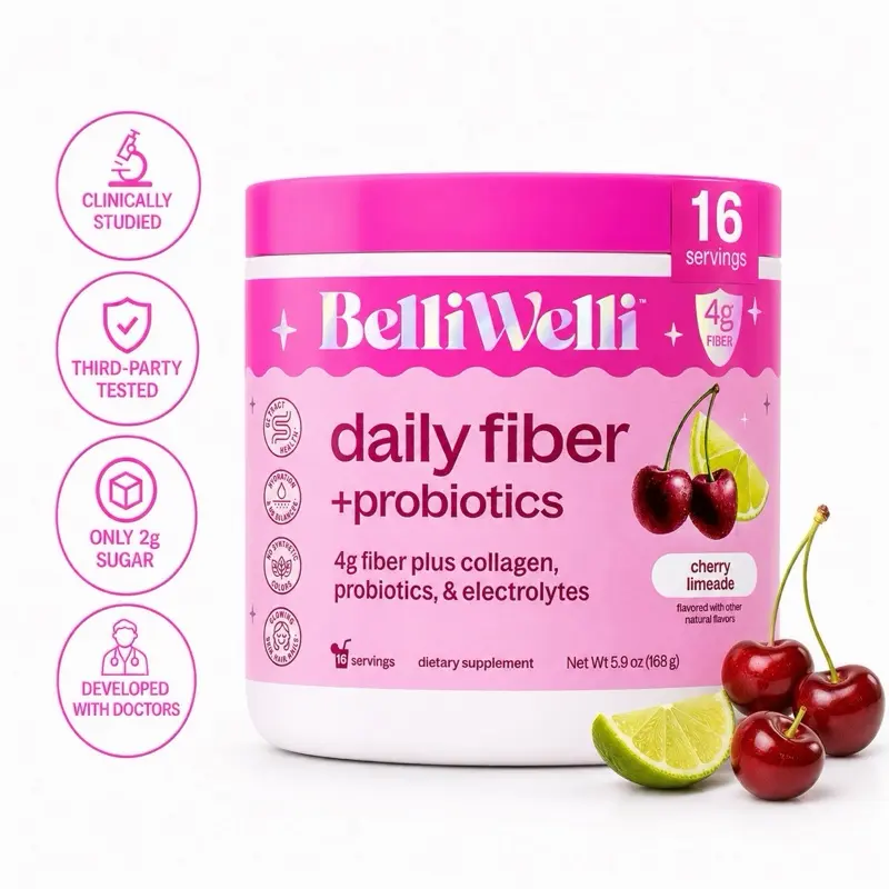 BelliWelli Daily Fiber + Probiotics + Collagen - Cherry Limeade Dietary Healthy