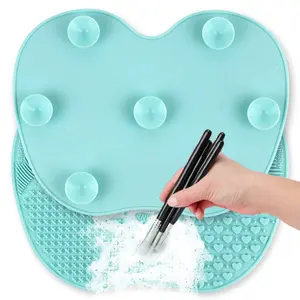 Silicon Makeup Brush Cleaning Mat Makeup Brush Cleaner Pad Cosmetic Brush Cleaning Mat Portable Washing Tool Scrubber with Suction Cup
