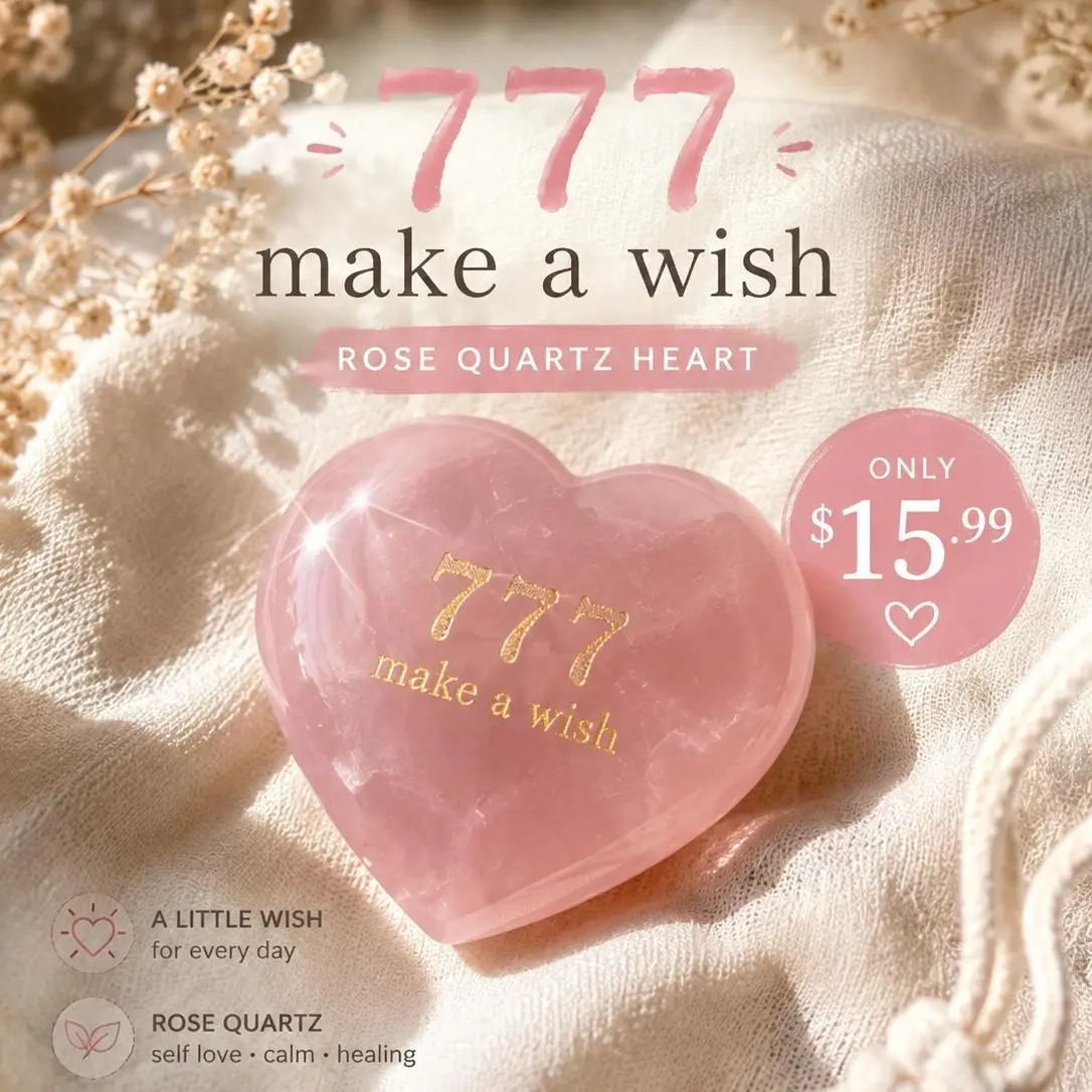 777 Make a Wish Rose Quartz Heart | Natural Crystal Intention Stone | Self Love Gift