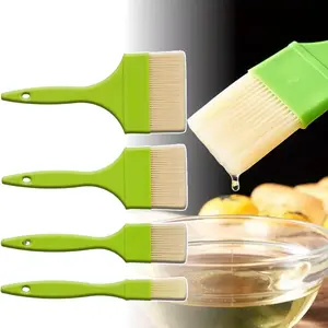 Pack of 4 Kitchen Food Brush,Pastry Brush,Basting Oil Brush,Grease,Grill Brush,Basting Brush,for Baking,BBQ,Spreading Marinades,Butter,Sauces,Egg Wash (Green) Bakeware Plastic Baked Curve household use
