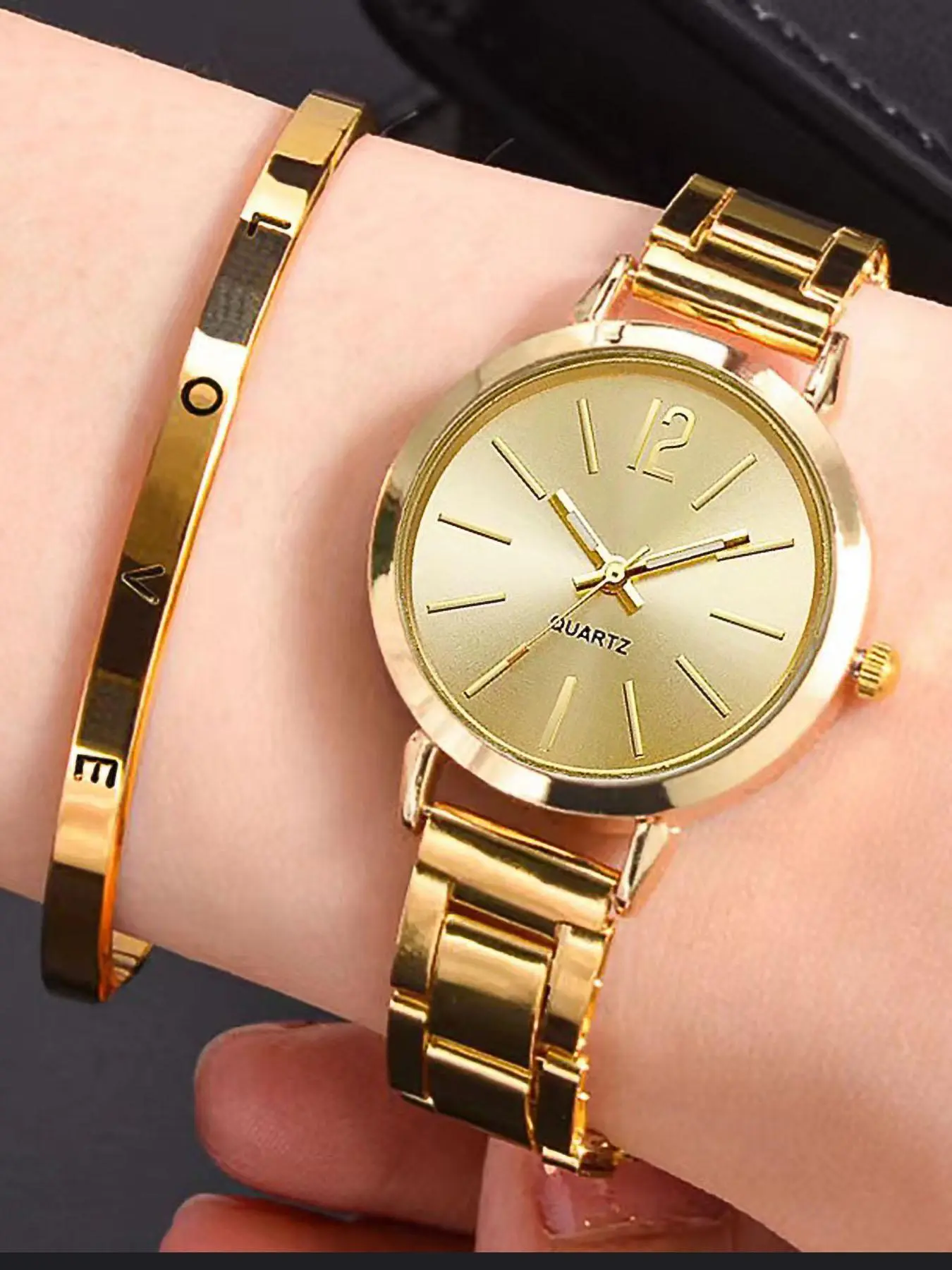 Women's Elegant Fashion Round Dial Quartz Watch & Bangle Bracelet, Fashion Watch Set for Party, Daily Decor, Trendy All-match & Exquisite Watch Set for Birthday Gift without Box