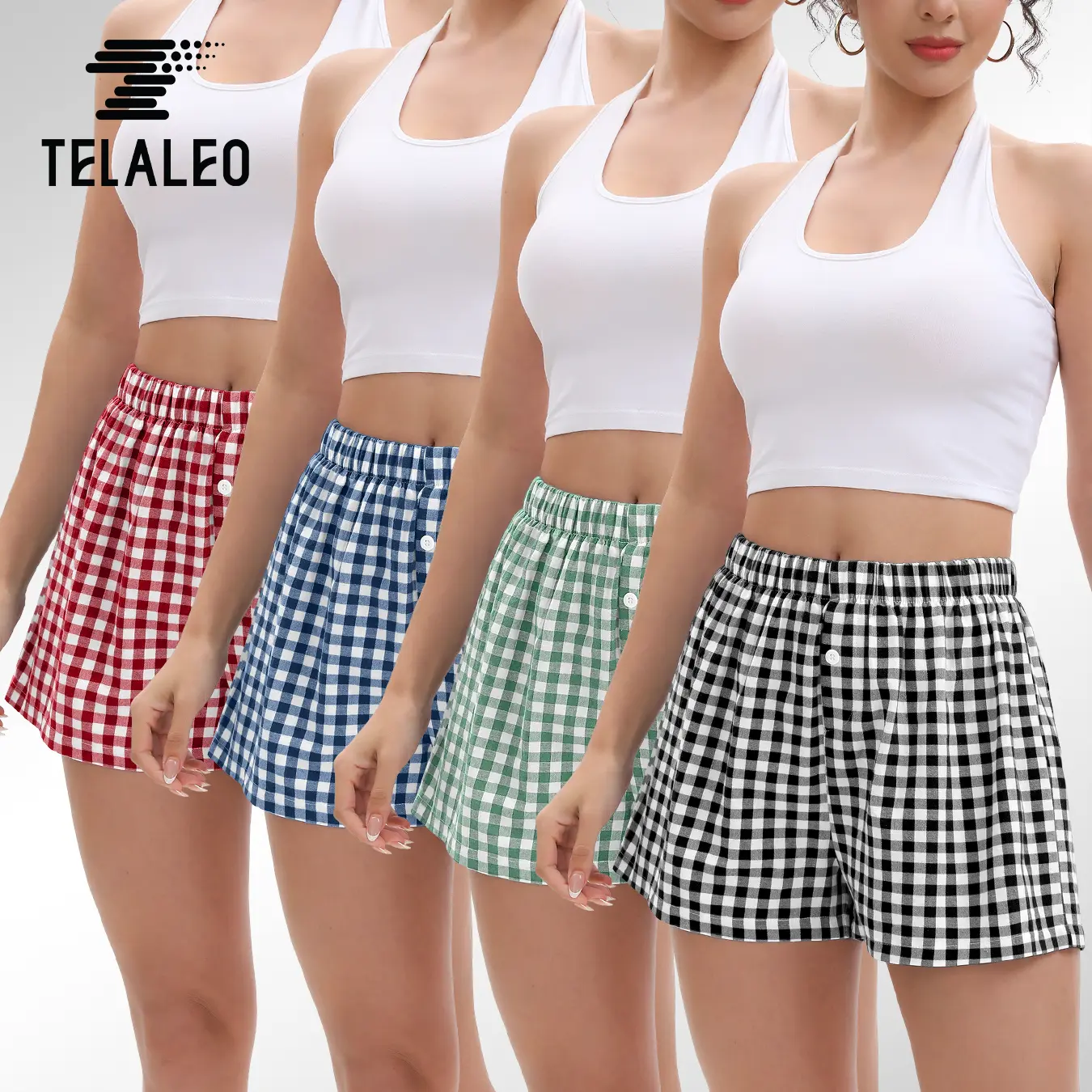 TELALEO 4 value pack Women's Plaid Shorts High Waisted Casual Summer Shorts for Women, Soft Lightweight Checkered Shorts Without Pockets, Comfy Lounge Bottoms summerwins,back to school shopping