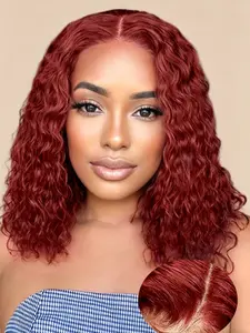 99J Burgundy Color 6*4 Glueless Wear &Go Deep Wave Lace Front Human Hair Bob Wig, Ideal for Styling, Comfortable Fit, Easy Application, Perfect for Daily Use,Workdays Use , Party,Dating ,Event Use