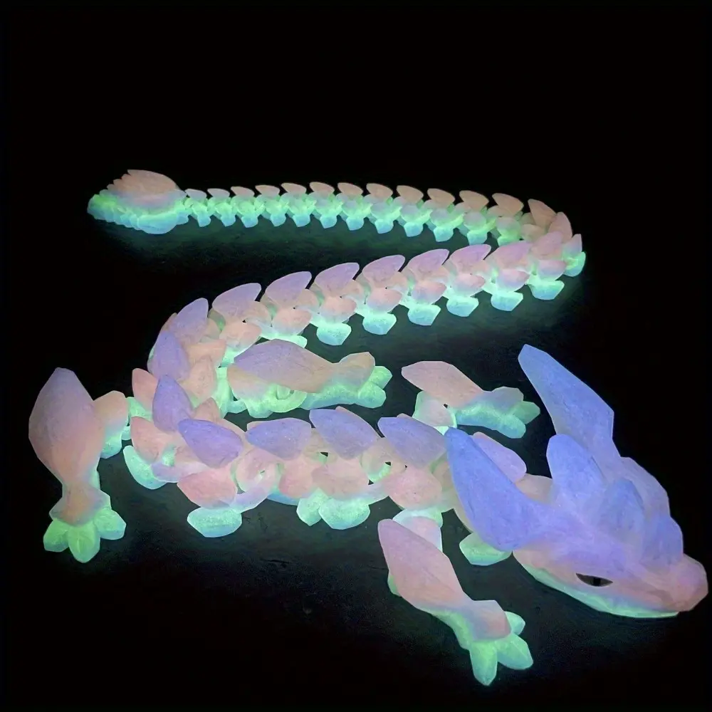 Glowing Dragon Statue with Moving Joints & Glowing Eyes 3D Printed Luminous Crystal Dragon Figure Durable Plastic Multi-Joint Movable Body Randomly Colored Eyes Blue Pink White Purple Unique Gift for 14 Years+