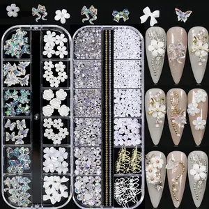 2 Box Nail Rhinestones Set White Mix Styles Multi Shapes Nail Decoration Rhinestones for Nail Art Supplies Accessories