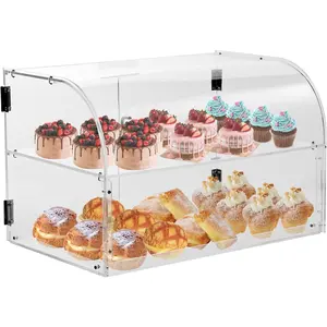VEVOR Pastry Display Case, 2-Tier Commercial Countertop Bakery Display Case, Acrylic Display Box with Rear Door Access & Removable Shelves, Keep Fresh for Donut Bagels Cake Cookie,