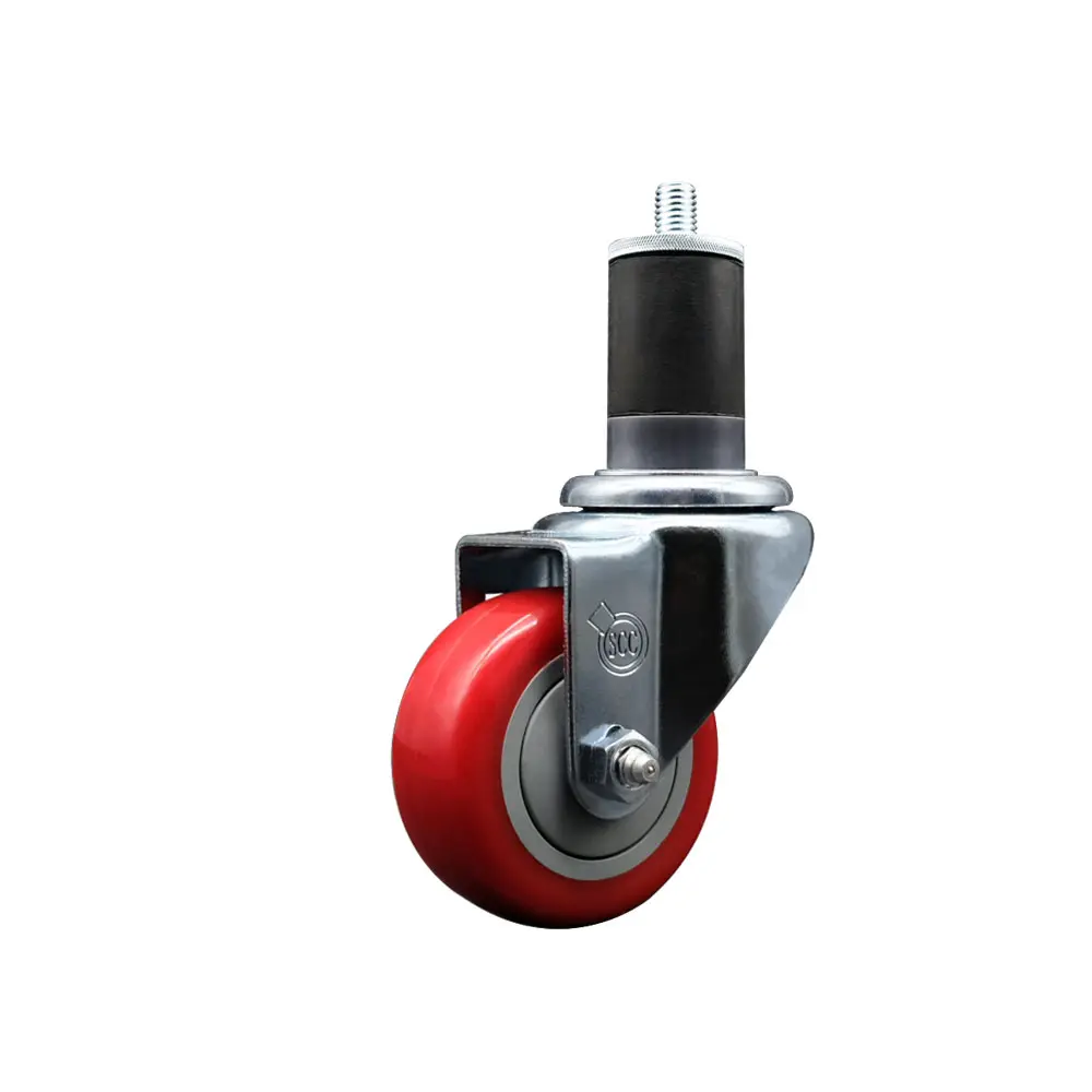 Heavy Duty Series #20 212 MAIN SCC-EX20S314-PPUB-RED-158 Polyurethane Expanding Stem Swivel Caster, 3 in. Red Swivel Wheels, 1.63 in. Stem, 300 lbs Capacity, for Furniture Moving, Shop Projects, Work Tables, Round/Square Tubes Compatible, Secure Mount