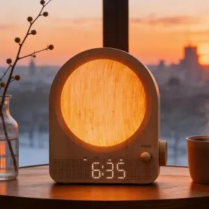 Sunrise Alarm Clock for Heavy Sleepers  | White Noise Sound Machine & Dual Alarm | Aesthetic Wood Wake Up Light for Bedroom