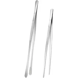 2Pcs Kitchen Tweezers Tongs, Long Handle Food Grippers for Cooking and Plating, Stainless Steel Culinary Tongs (12"Round Tip + 8"Point Tip Sets) Barbecue Utensils Barbecue Accessories