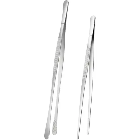 2-Piece Grills Barbecue Tongs - Stainless Steel Kitchenware, Long Handle Food Grippers with 12" Round Tip & 8" Point Tip for Cooking, Plating, Barbecue Accessories