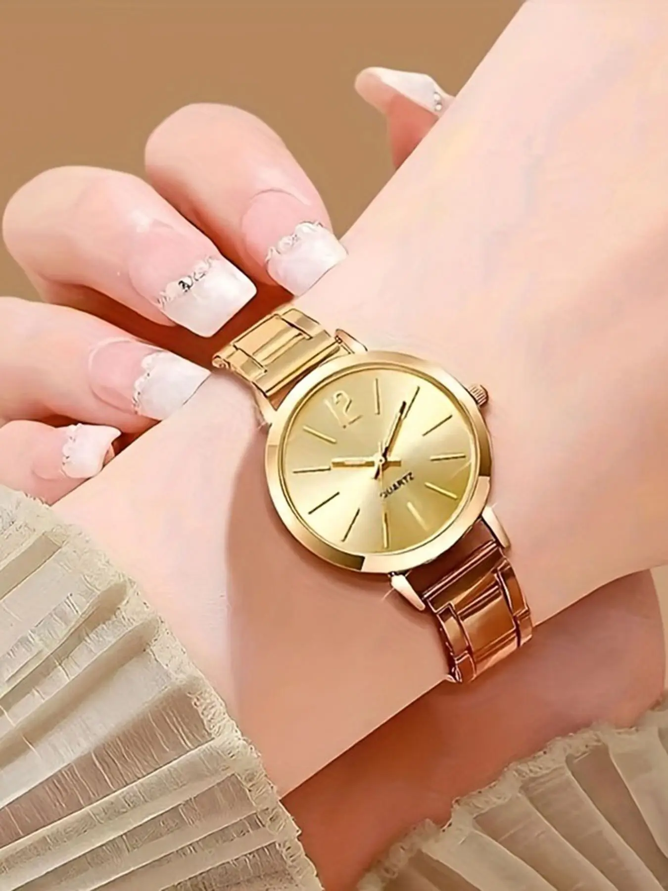 4-piece new fashionable and minimalist gold stone English watch+women's bracelet set - Valentine's Day, Easter, and Eid al Fitr gifts