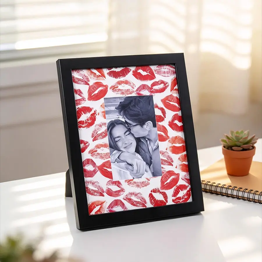 Meaningful DIY Lip Print Photo Frame, 4x6 Inch Picture Display, Creative Self-Made Valentine's Day Anniversary Gift, Picture Frames