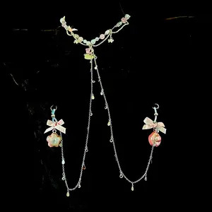 Soft Pink Collar and Pearl Decor Body Jewelry Set