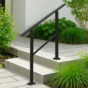 1 Pack Hand Rails for Outdoor Steps, 3 Step Adjustable Black Handrail & Indoor Stair Railing Kit, Metal Porch Stair Railing for Porch Deck Garden and Concrete,