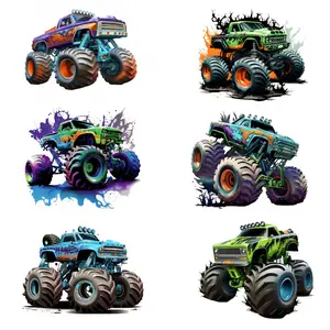 6 Pack Colorful Detailed Monster Truck Iron on Patches Appliques Creative Heat Transfer Stickers for T Shirts Jeans Backpacks Durable Paper Material