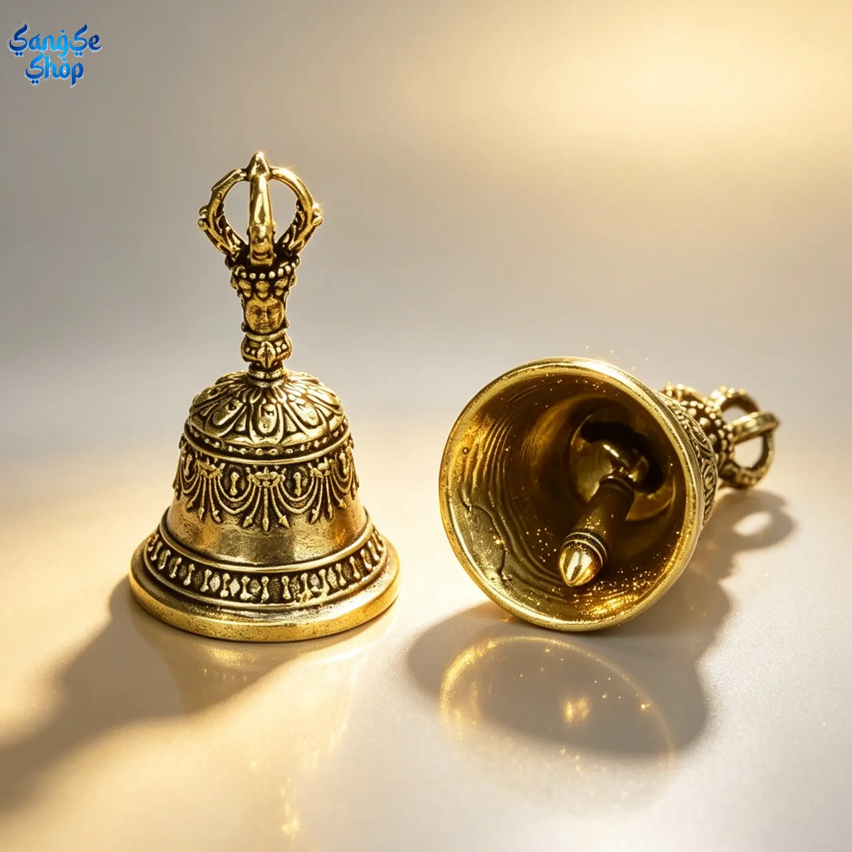 Single Carved Bronze Hand Bell with Handle, Handheld Decorative Bell, Crisp Soothing Sound Meditation & Relaxation Tool, Vintage Style Spiritual Healing Bell for Church Weddings Ceremonies School & Holiday Decor Home Ornament