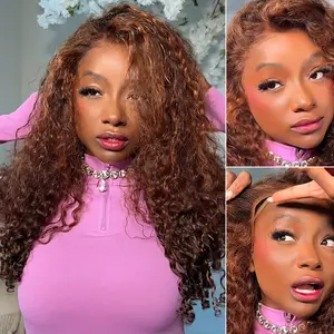 Arabella 4P30# Burmese Curly/Water Wave 13x6 Glueless Lace Front Wig Chocolate Brown with Highlights Autumn Winter Color 4/30 Human Hair Wig