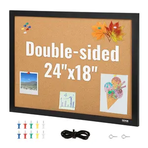 VEVOR Cork Board, 24 x 18 inches, Double-sided Bulletin Board with MDF Sticker Frame, Vision Board Includes 10 Pushpins, for Display and Decoration in Office Home and School
