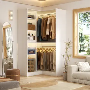 Corner Laminate Wardrobe with Clothing Storage Rack and Hanger, Stylish & Space-Saving Design