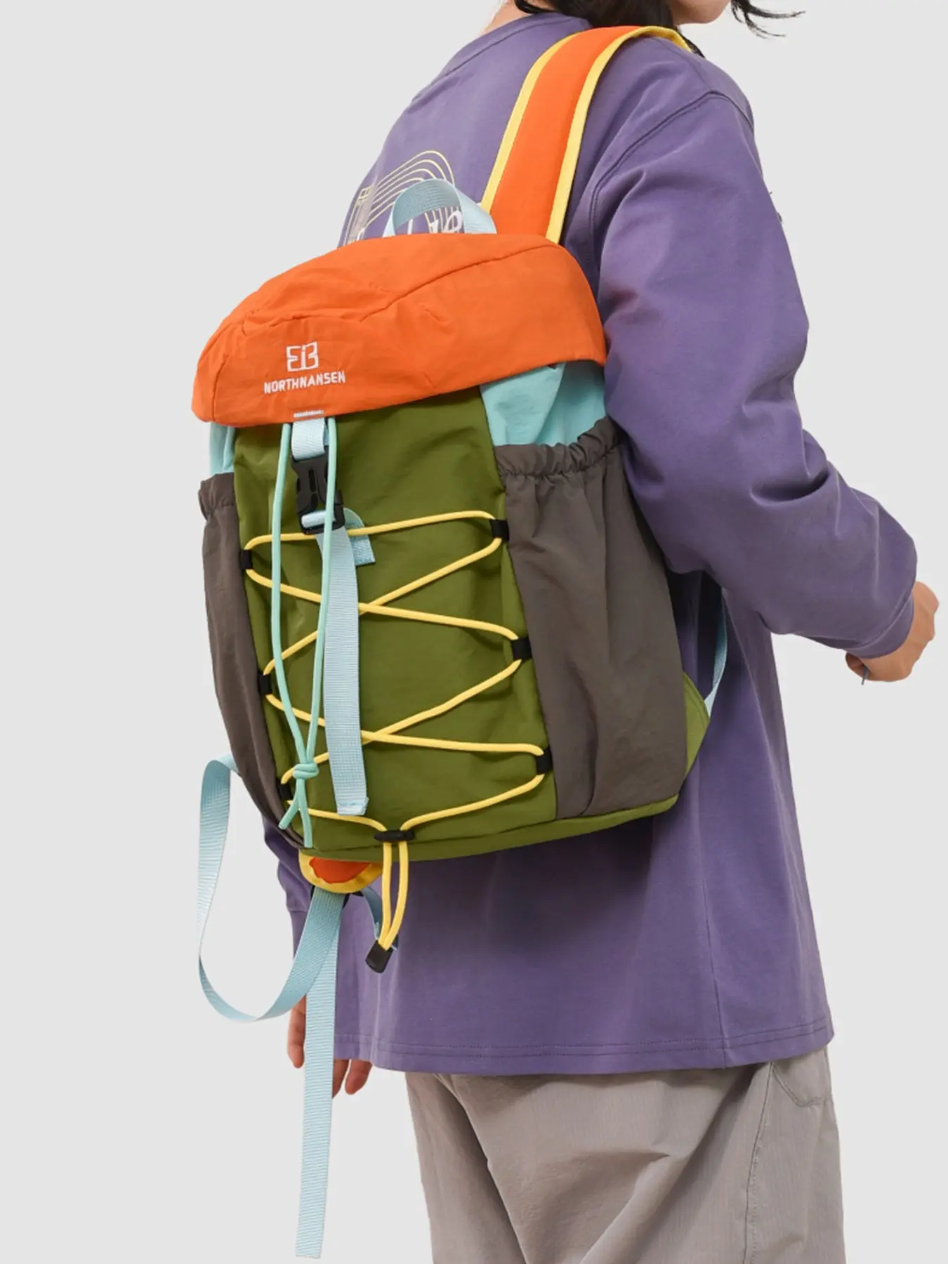 1pc  Dopamine contrasting drawstring Colorblock Backpack with color blocking design, full zipper closure, personalized and lightweight, suitable for school, commuting, outdoor hiking, and online women's backpack with good appearance