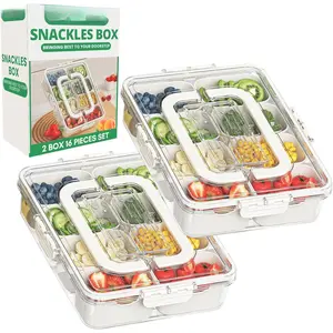 Snackle Box Container,  2-Pack Divided Serving Tray & Lid with 8 Compartments, Large Durable Snackle Boxes for Parties - Snack box container,  for  & Gifts (PET)