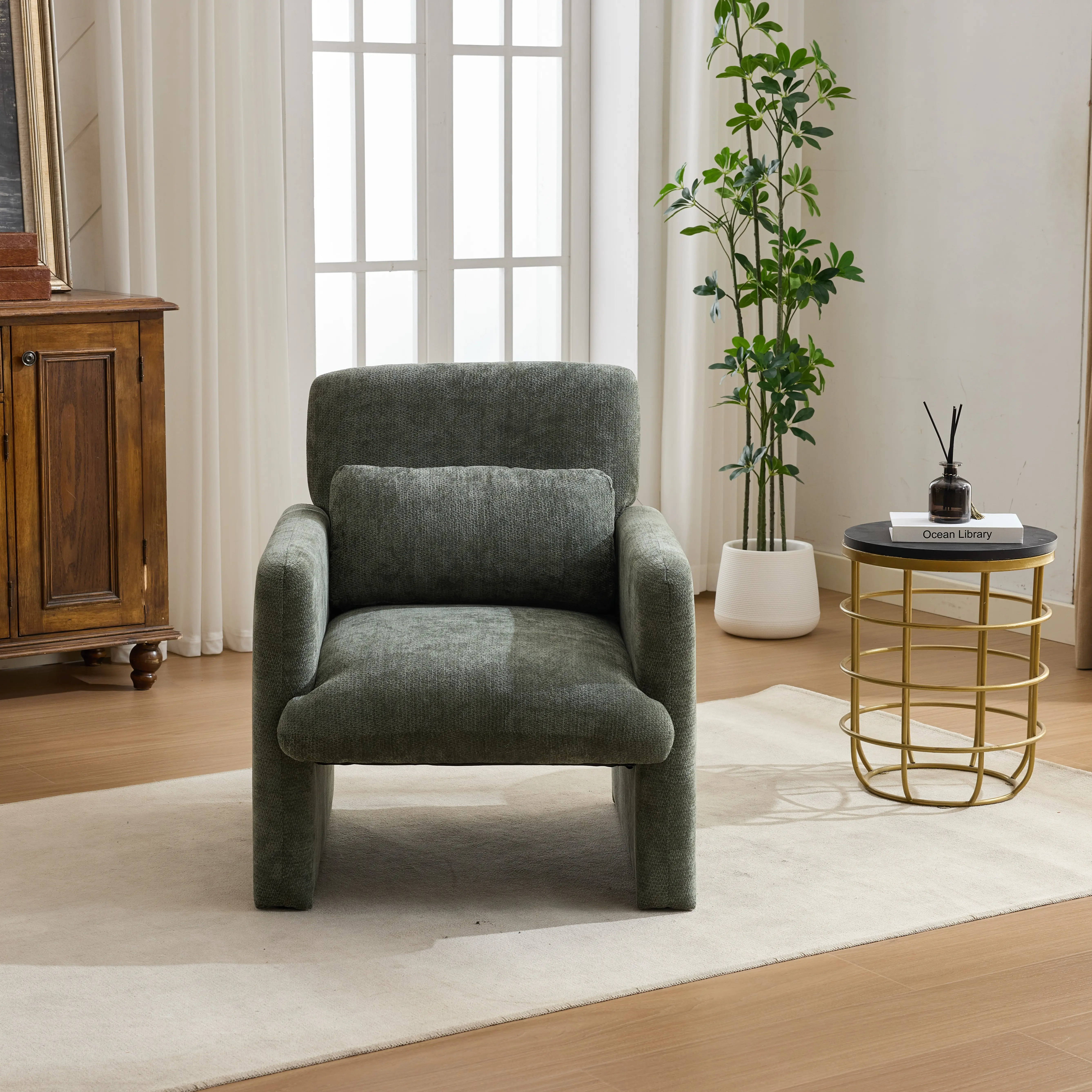 Modern Boucle Fabric Barrel Chair - Affordable Price, Upholstered Design Accent Piece with Armrest & Fixed Back, Cozy Single Leisure Seat for Living Room, Bedroom, Armchair