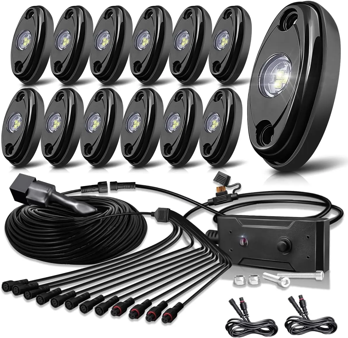 LEDMIRCY R1 Pure White Rock Lights Kit with Switch Wire Harness 12PCS Super Bright LED Rock Lights White for Jeep Offroad Trucks ATV UTV SUV High Power Underglow Under Body Light Waterproof Shockproof rocklightstruck
