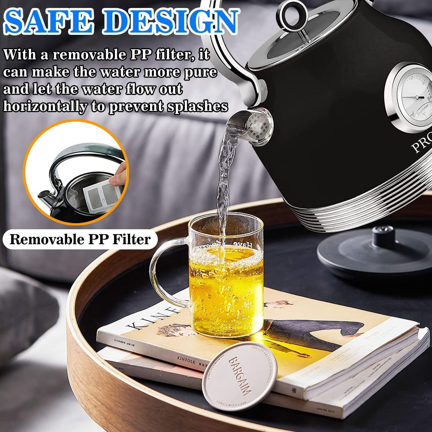 1.7 Liter Half Circle Electric Tea Kettle with Thermostat in Black