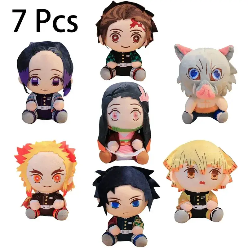 20cm Japanese Anime Demon Slayer Stuffed Plush Collectibles - 1pcs/5pcs-1 Kimetsu No Yaiba Kamado Tanjirou Nezuko Zenitsu Kyoujurou Dolls, Anime & Manga Toys for 3-4 Years Old Kids, Gift Options