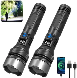 2-in-1 Strong Flashlight (Power Bank)，Digital display of power, Rechargeable