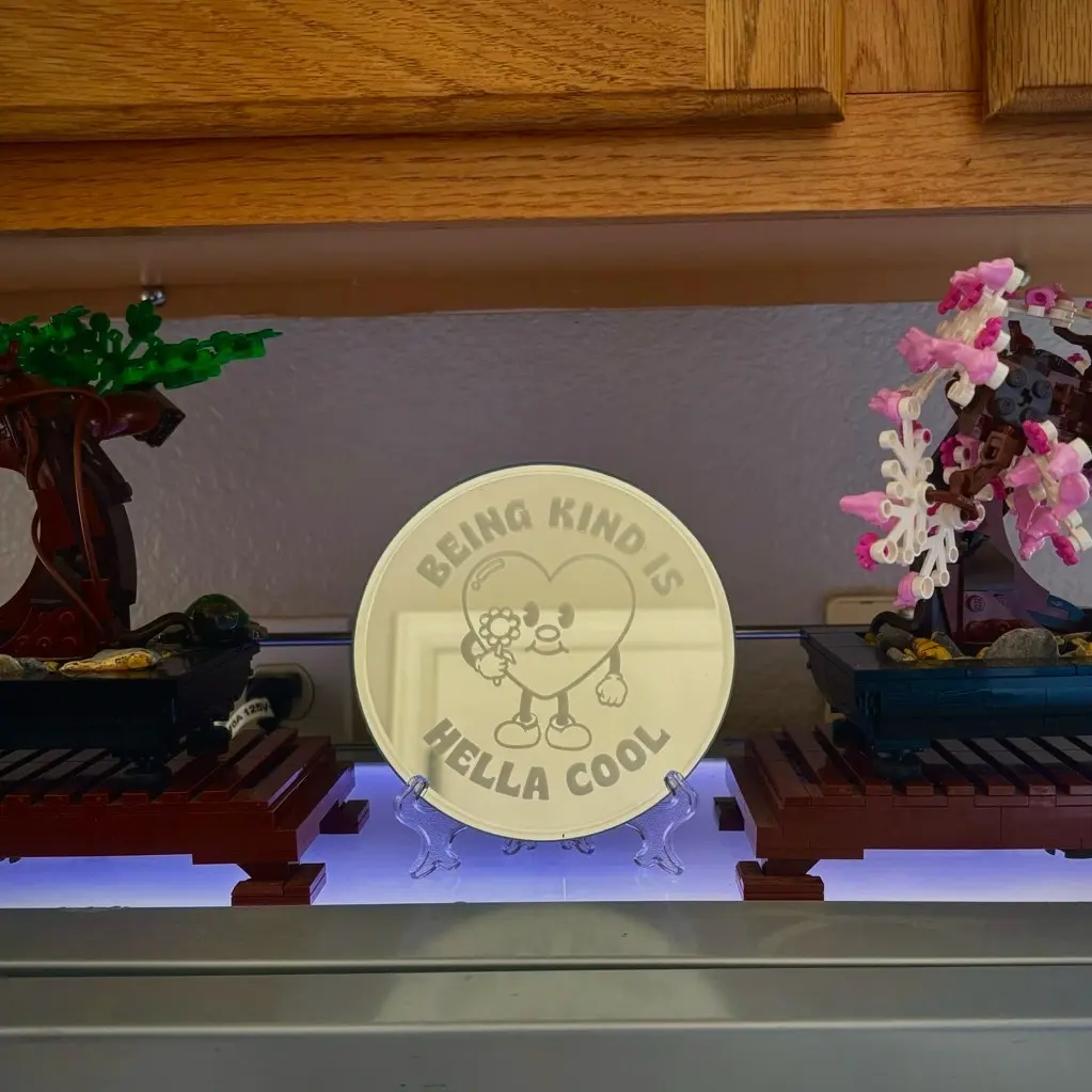 Being kind is cool etched glass mirror