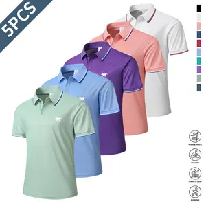 5-Pack summer lapel-neck men's short-sleeved shirts, ice silk seamless multi-color polo shirts, casual sportswear men's tops, ideal for business, work, dating and home wear, a must-have for travel casual style, business casual, travel clothing, fashion to
