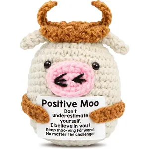 Crochet Cow Cute Positive Animals with Positive Messages Funny Emotional Support Buddies Stuffed Gifts Handmade Crochet Cow Inspirational Doll Gift