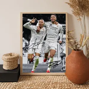 [UNFRAMED] Jude Bellingham & Mbappe Art, Modern Soccer Stars Poster, Legend Wall Decor for Fans