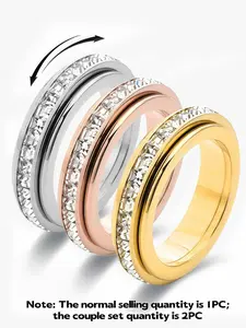 Rotatable Anti-Anxiety Ring, Rotating Openwork Ring, Titanium Steel Striped Zirconia, Comfortable Wear, Sizes 5-10, Casual Wedding Promise Ring, Anti Anxiety Jewelry