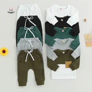 Infant Kids Boys Contrast Color Pants Set Crew Neck Long Sleeve Sweatshirt Elastic Waist Sweatpants Toddler Clothes