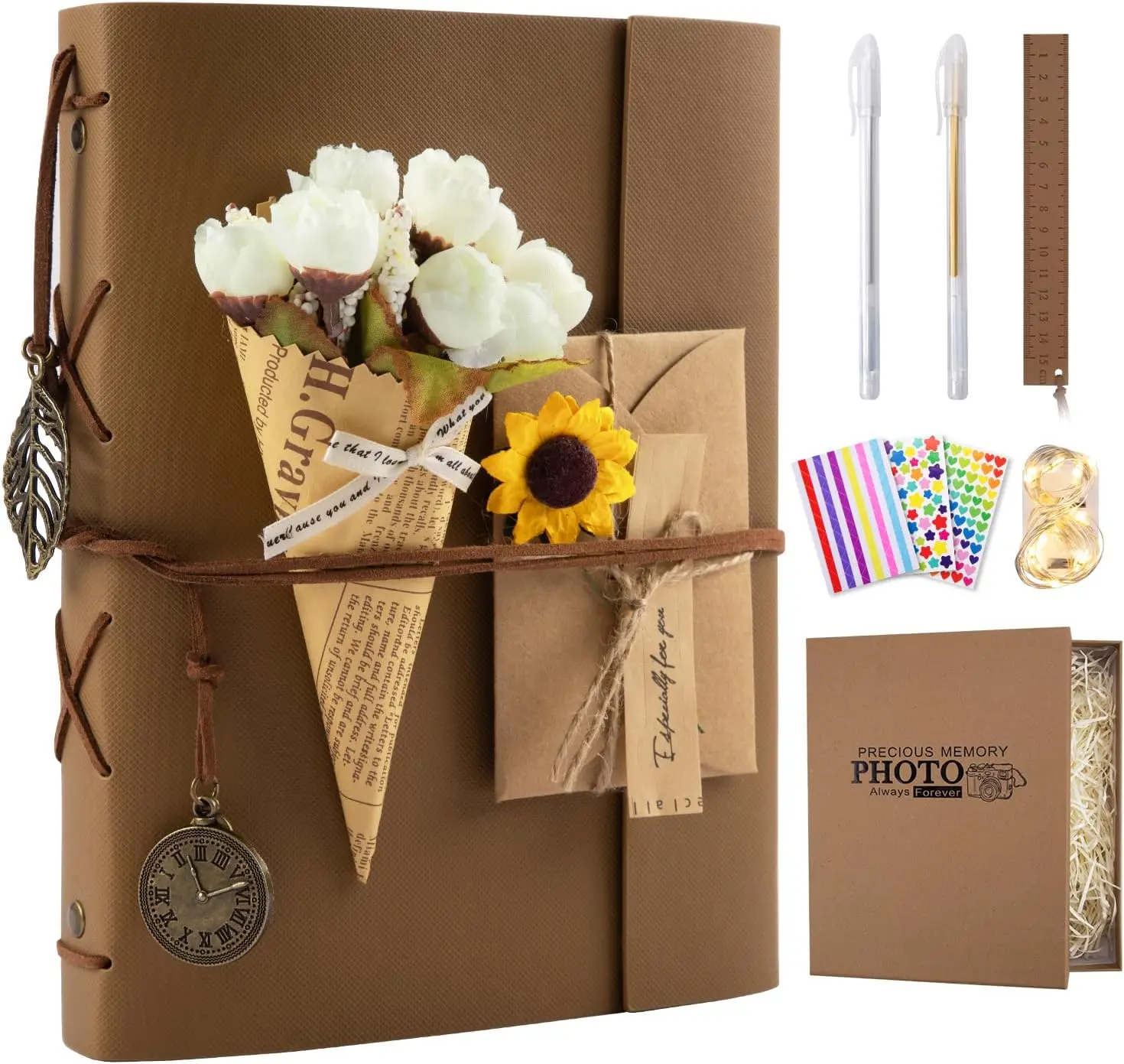 Scrapbook Photo Album 100 Pages, 60 Page Self Adhesive+40 Page Kraft Paper DIY Photo Book for 2x3 3x5 4x6 5x7 Pictures, Leather Memory Book for Wedding Baby Family Travel Birthday Christmas